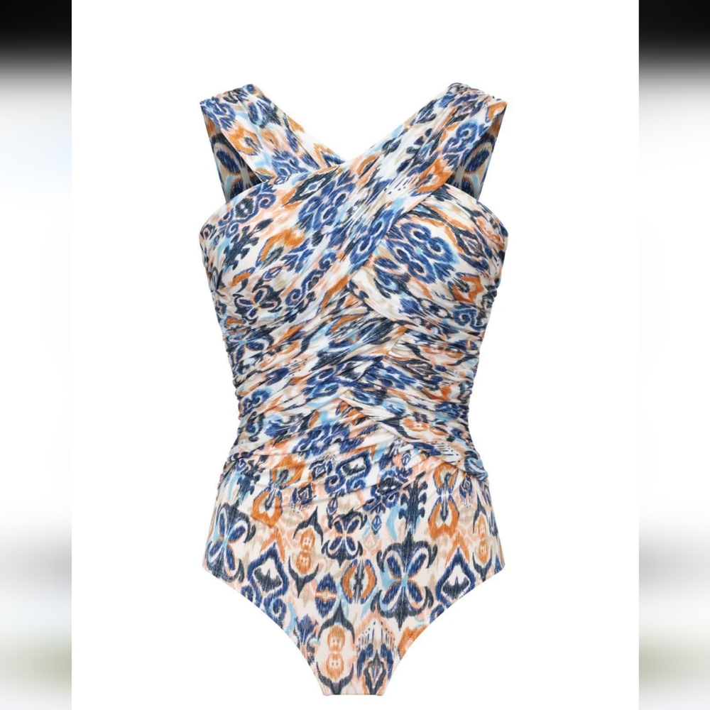Garnet Hill Blue Print One-Piece Swimsuit Gently Used. Size 14
